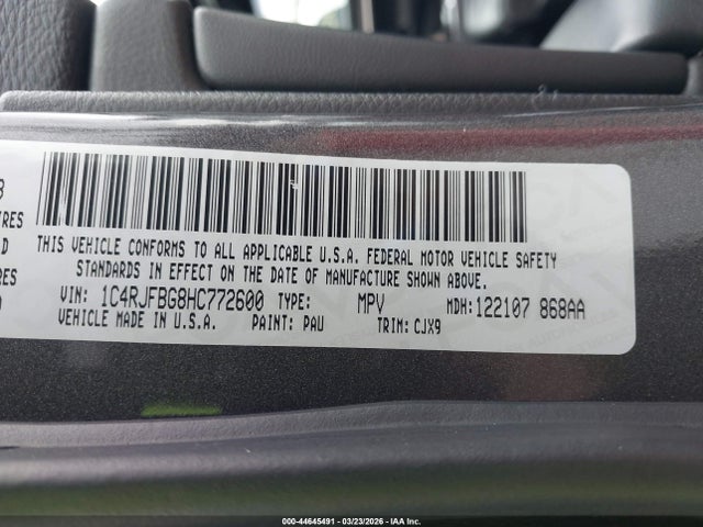 Aukcja sprzedaży 2017 Jeep Grand Cherokee Limited 4x4, vin: 1C4RJFBG8HC772600, numer aukcji: 44645491