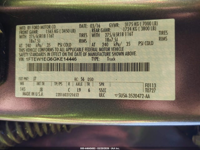 1FTEW1EG6GKE14446 Ford F-150 Xlt