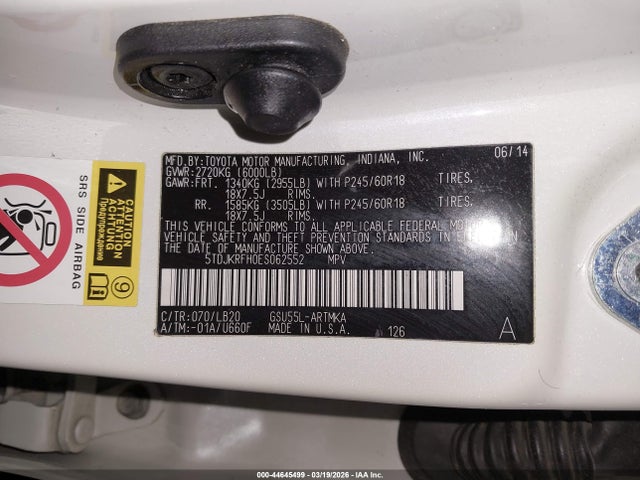 Toyota Highlander Xle V6 2014 5TDJKRFH0ES062552 Image 9