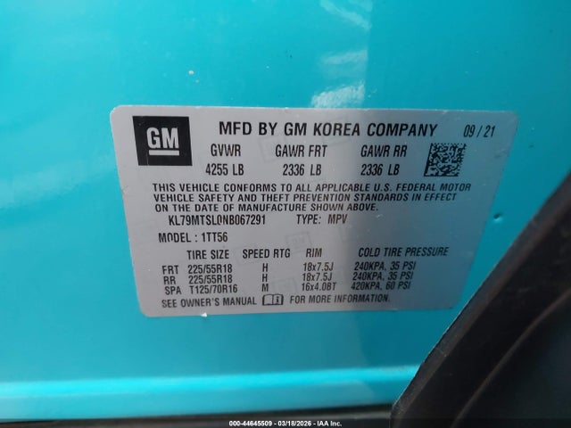 KL79MTSL0NB067291 Chevrolet Trailblazer Fwd Rs