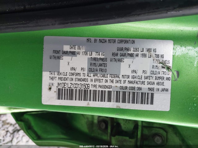 44645512 :رقم المزاد ، JM1DE1LZ1C0131509 vin ، 2012 Mazda Mazda2 Touring مزاد بيع