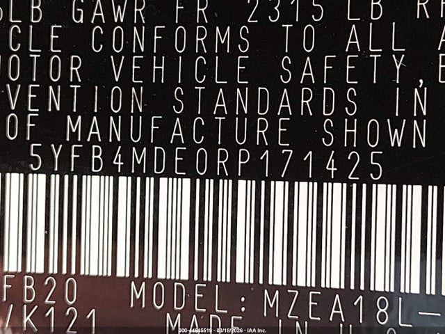 5YFB4MDE0RP171425 Toyota COROLLA LE