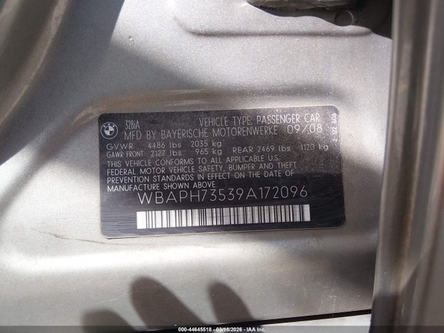 2009 Bmw 328i მანქანა იყიდება აუქციონზე, vin: WBAPH73539A172096, აუქციონის ნომერი: 44645518
