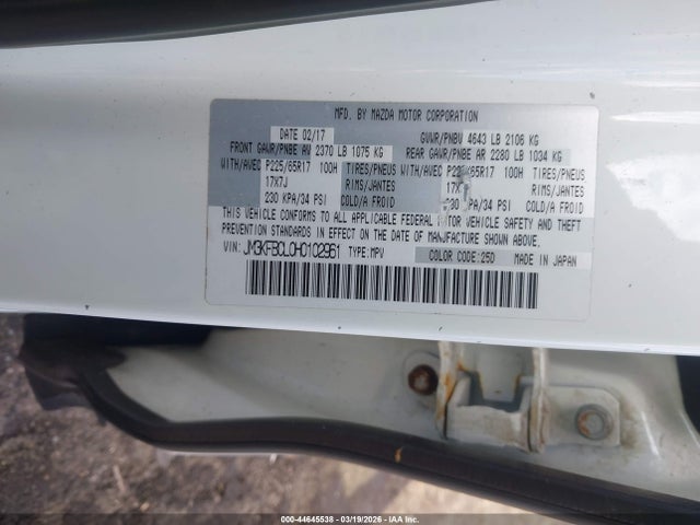 44645538 :رقم المزاد ، JM3KFBCL0H0102961 vin ، 2017 Mazda Cx-5 Touring مزاد بيع