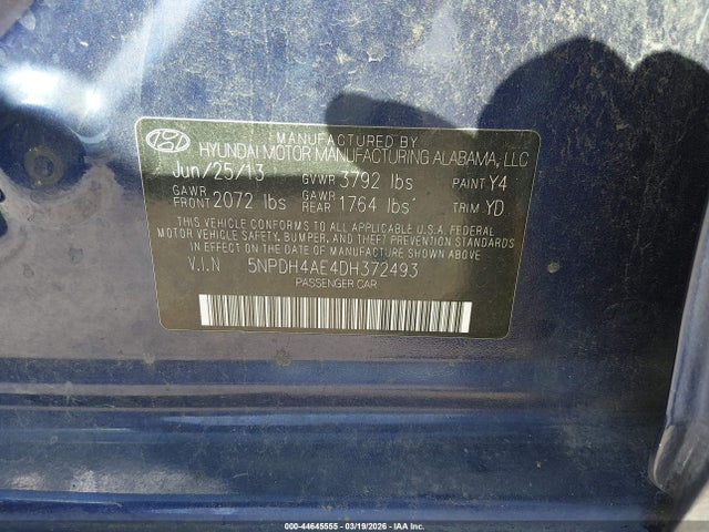 Продаж на аукціоні авто 2013 Hyundai Elantra Limited, vin: 5NPDH4AE4DH372493, номер лоту: 44645555