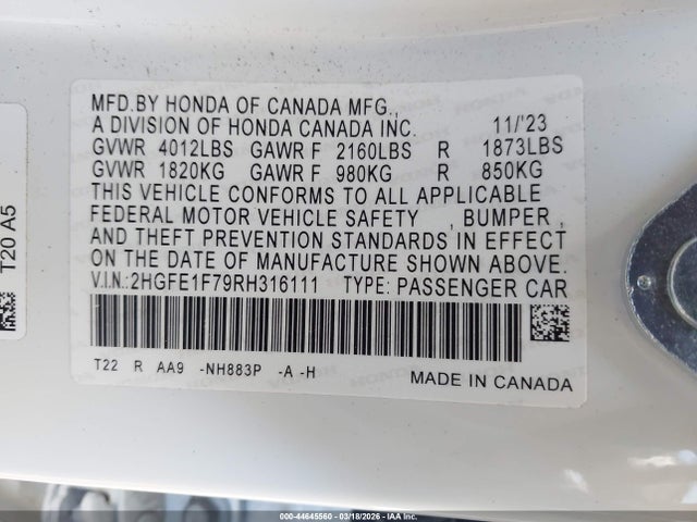 2024 HONDA CIVIC 2HGFE1F79RH316111 Photo 8