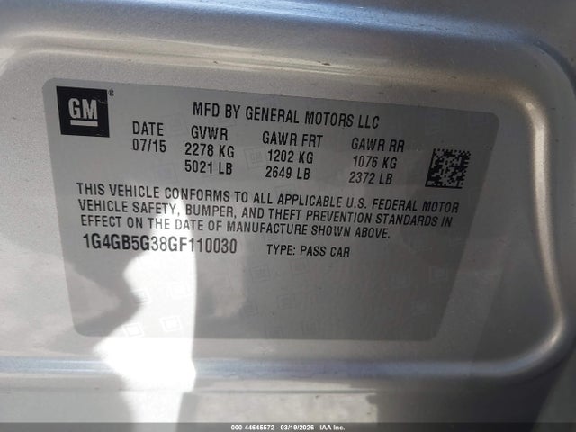 2016 Buick Lacrosse Leather მანქანა იყიდება აუქციონზე, vin: 1G4GB5G38GF110030, აუქციონის ნომერი: 44645572