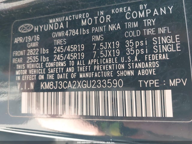Hyundai Tucson Limited 2016 KM8J3CA2XGU233590 Image 9