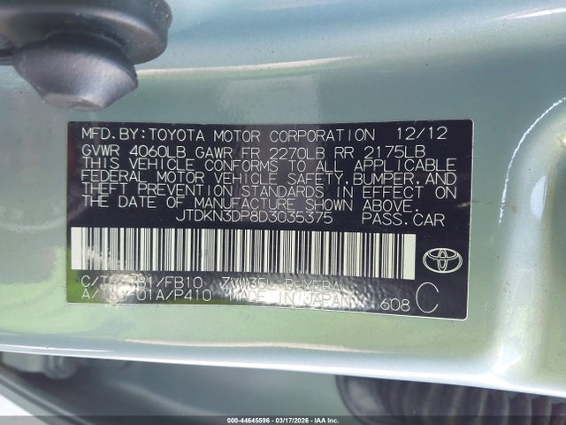 2013 TOYOTA PRIUS PLUG-IN JTDKN3DP8D3035375 Photo 8