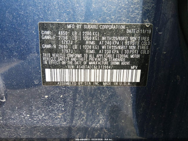 2020 SUBARU OUTBACK 4S4BTAEC6L3139847 Photo 8