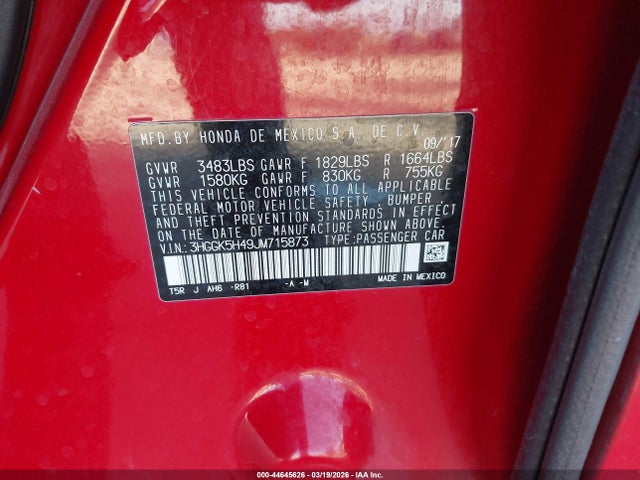 3HGGK5H49JM715873 Honda FIT LX