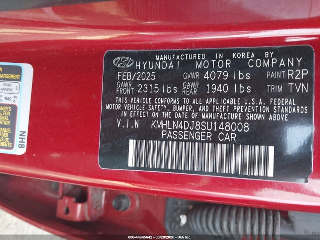 Aukcja sprzedaży 2025 Hyundai Elantra Hybrid Limited, vin: KMHLN4DJ8SU148008, numer aukcji: 44645642