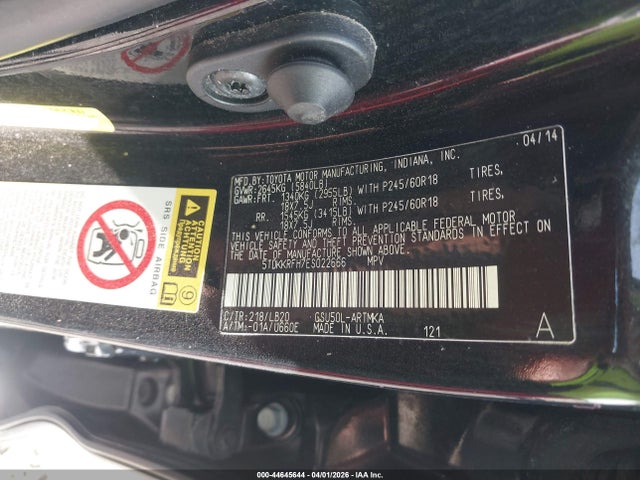 2014 Toyota Highlander Xle V6 მანქანა იყიდება აუქციონზე, vin: 5TDKKRFH7ES022666, აუქციონის ნომერი: 44645644