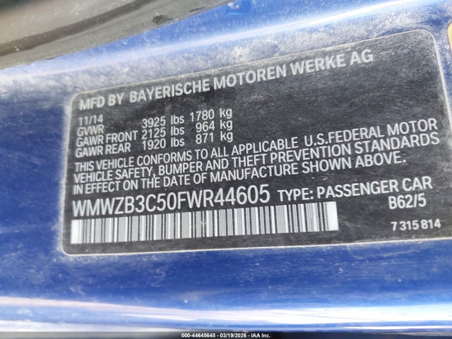 44645648 :رقم المزاد ، WMWZB3C50FWR44605 vin ، 2015 Mini Countryman Cooper مزاد بيع
