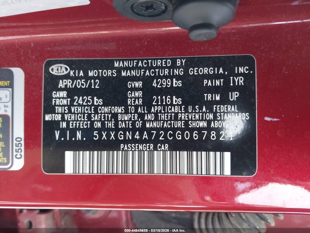 2012 KIA OPTIMA 5XXGN4A72CG067821 Photo 8