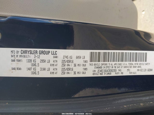 2012 Chrysler Town & Country Touring მანქანა იყიდება აუქციონზე, vin: 2C4RC1BG4CR282359, აუქციონის ნომერი: 44645666