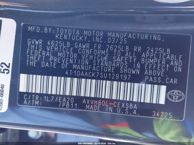 4T1DAACK7SU129197 Toyota CAMRY SE