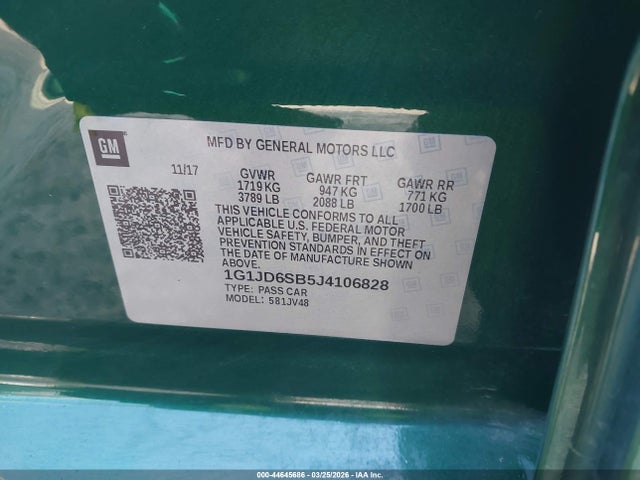 1G1JD6SB5J4106828 Chevrolet Sonic Lt Auto