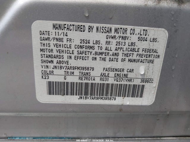 Продаж на аукціоні авто 2015 Infiniti Q50 Premium/sport, vin: JN1BV7AR9FM395879, номер лоту: 44645717