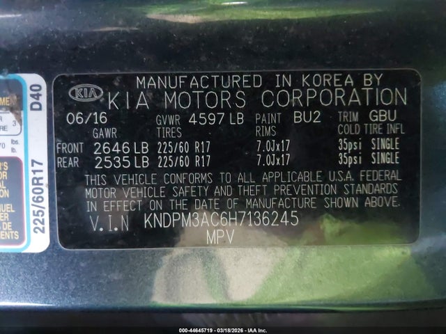 KNDPM3AC6H7136245 KIA Sportage Lx