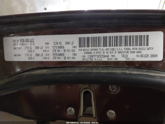 44645732 :رقم المزاد ، 1C6RR7PT8FS728448 vin ، 2015 Ram 1500 Laramie Longhorn مزاد بيع