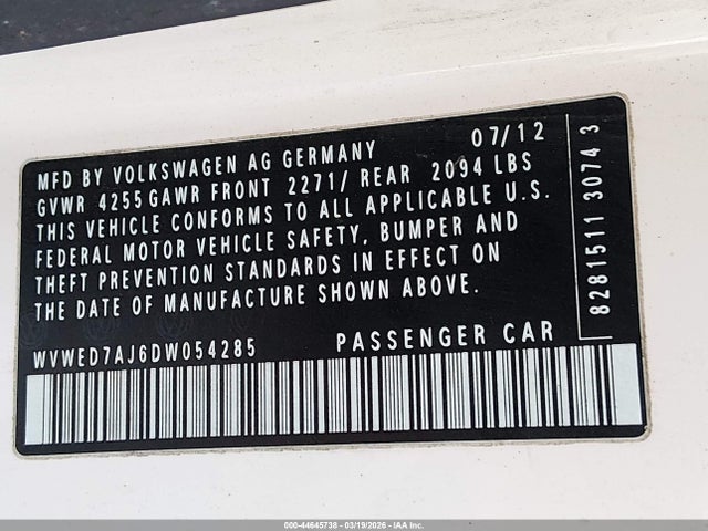 Продажа на аукционе авто 2013 Volkswagen Gti 2-door, vin: WVWED7AJ6DW054285, номер лота: 44645738
