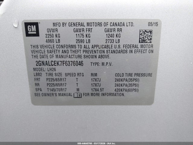Chevrolet Equinox 2lt 2015 2GNALCEK7F6376046 Image 9