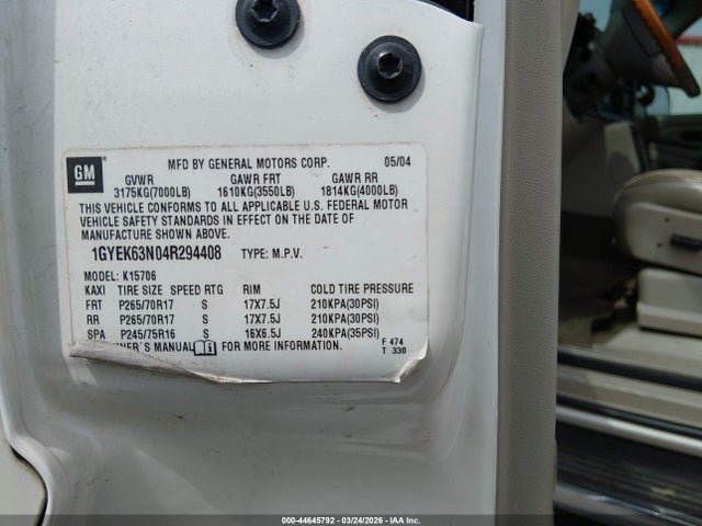 2004 CADILLAC ESCALADE 1GYEK63N04R294408 Photo 8