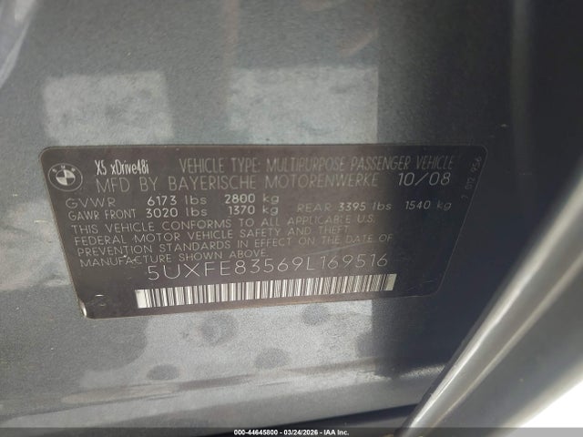 Aukcja sprzedaży 2009 Bmw X5 Xdrive48i, vin: 5UXFE83569L169516, numer aukcji: 44645800