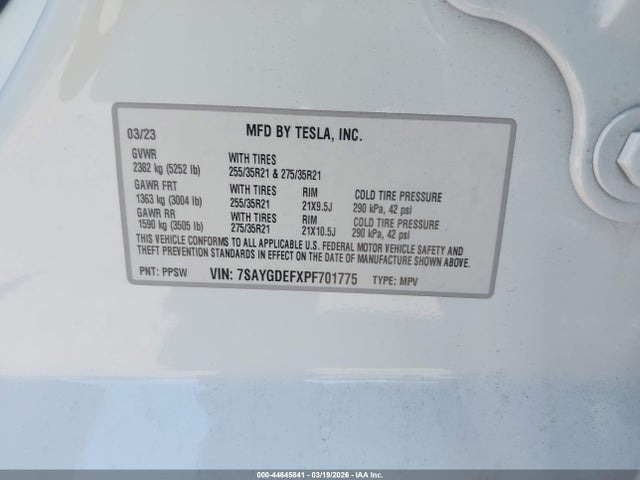 Aukcja sprzedaży 2023 Tesla Model Y Performance Dual Motor All-wheel Drive, vin: 7SAYGDEFXPF701775, numer aukcji: 44645841