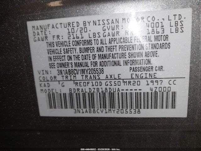 44645852 :رقم المزاد ، 3N1AB8CV1MY205538 vin ، 2021 Nissan Sentra Sv Xtronic Cvt مزاد بيع