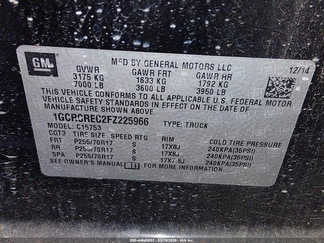 Chevrolet Silverado 1500 1lt 2015 1GCRCREC2FZ225966 Image 9