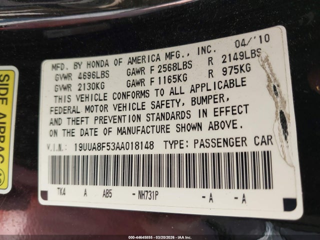 2010 ACURA TL 19UUA8F53AA018148 Photo 8