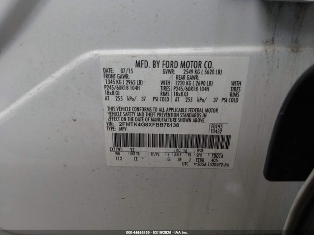 Ford EDGE SE 2015 2FMTK4G8XFBB78138 Image 9