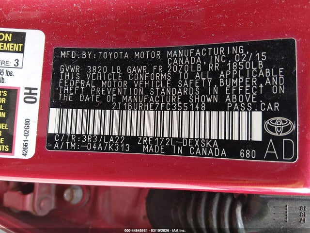 2015 TOYOTA COROLLA 2T1BURHE7FC355148 Photo 8