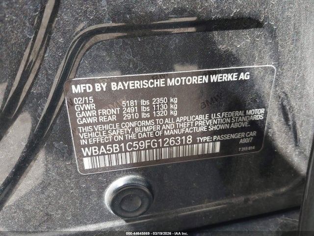 44645869 :رقم المزاد ، WBA5B1C59FG126318 vin ، 2015 Bmw 535i مزاد بيع