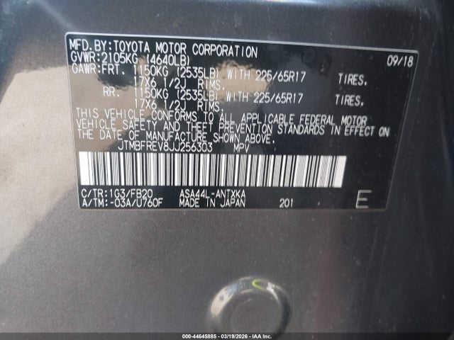 Продажа на аукционе авто 2018 Toyota Rav4 Le, vin: JTMBFREV8JJ256303, номер лота: 44645885