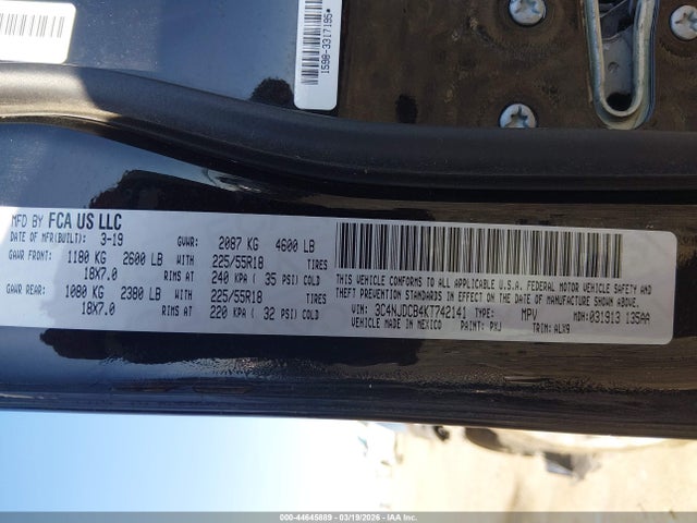 Продаж на аукціоні авто 2019 Jeep Compass Limited 4x4, vin: 3C4NJDCB4KT742141, номер лоту: 44645889