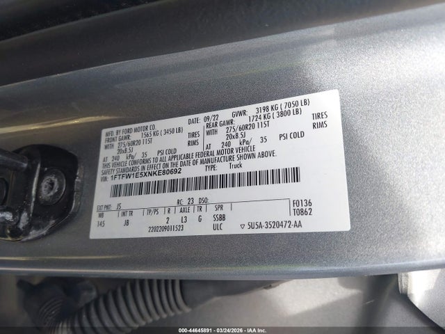 1FTFW1E5XNKE80692 Ford F-150 Xl