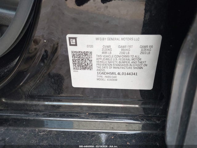 44645894 :رقم المزاد ، 1G6DH5RL4L0144341 vin ، 2020 Cadillac Ct4 V-series مزاد بيع