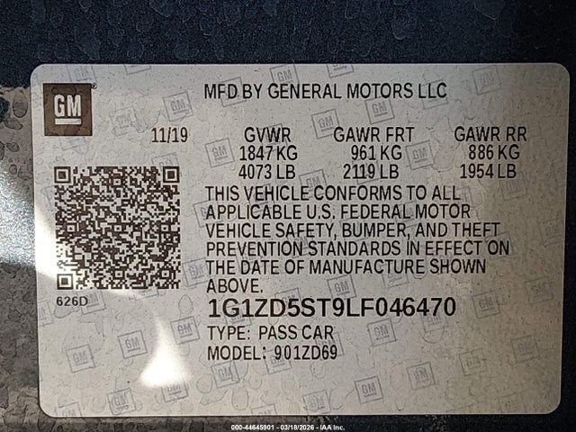 1G1ZD5ST9LF046470 Chevrolet Malibu Fwd Lt