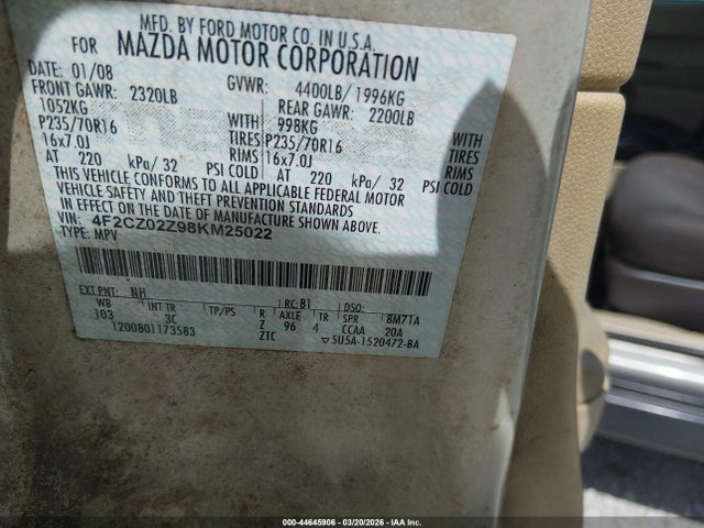 Продажа на аукционе авто 2008 Mazda Tribute I Sport, vin: 4F2CZ02Z98KM25022, номер лота: 44645906