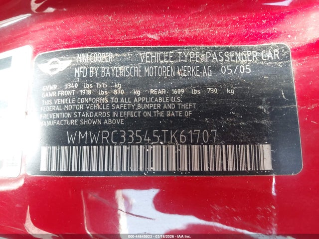 2005 MINI COOPER WMWRC33545TK61707 Photo 8
