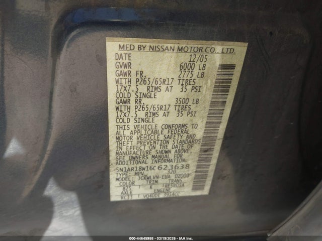 2006 NISSAN PATHFINDER 5N1AR18W16C623638 Photo 8