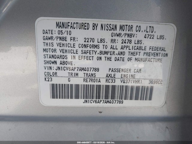Продаж на аукціоні авто 2010 Infiniti G37, vin: JN1CV6AP7AM407789, номер лоту: 44645977