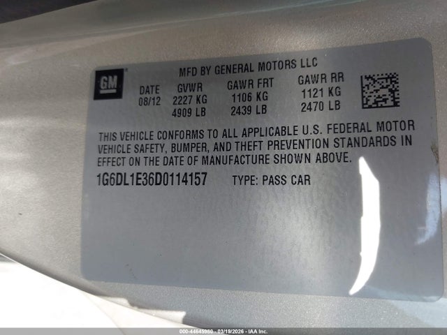 Продаж на аукціоні авто 2013 Cadillac Cts Performance, vin: 1G6DL1E36D0114157, номер лоту: 44645980