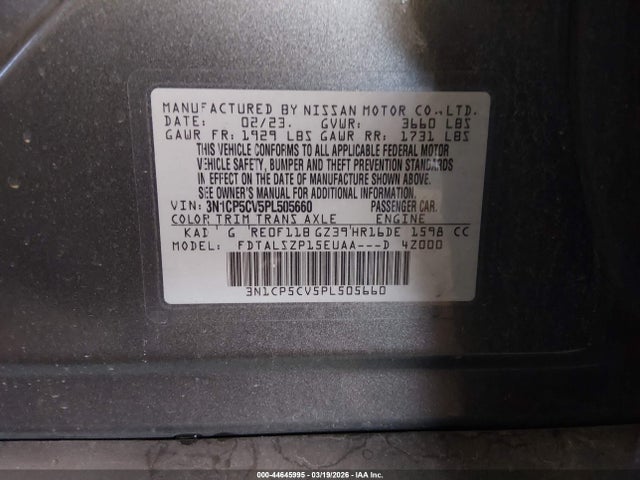 44645995 :رقم المزاد ، 3N1CP5CV5PL505660 vin ، 2023 Nissan Kicks Sv Xtronic Cvt مزاد بيع