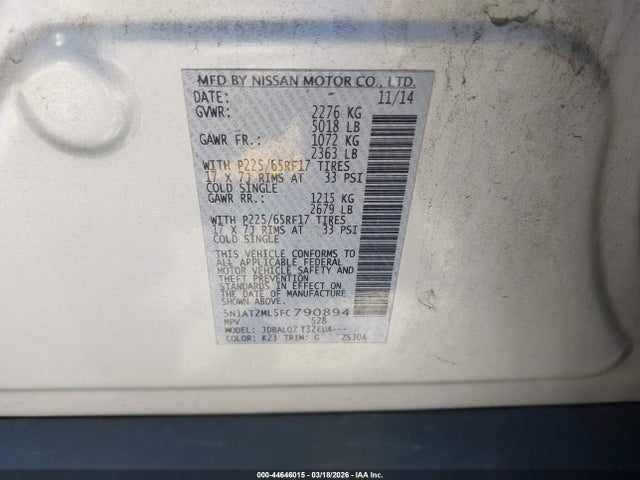 Nissan ROGUE SV 2015 5N1AT2ML5FC790894 Image 9
