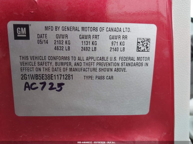 2G1WB5E38E1171281 Chevrolet Impala Limited Lt
