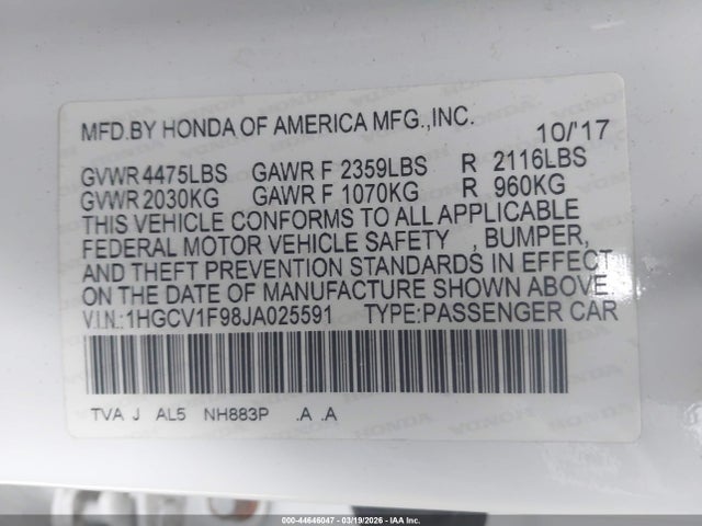 1HGCV1F98JA025591 Honda Accord Touring